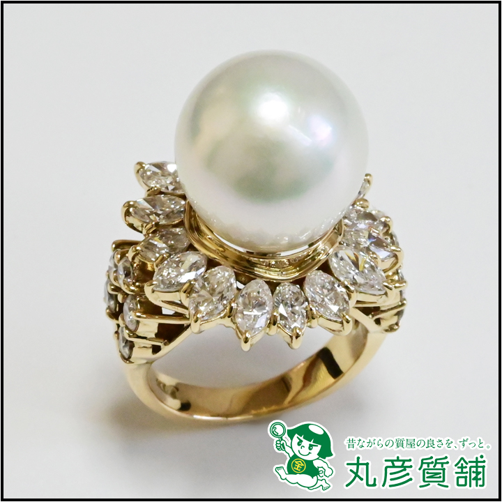 パールリング　指輪　K18　真珠13mm　ダイヤモンド41-兵庫県尼崎市の質屋丸彦質舗